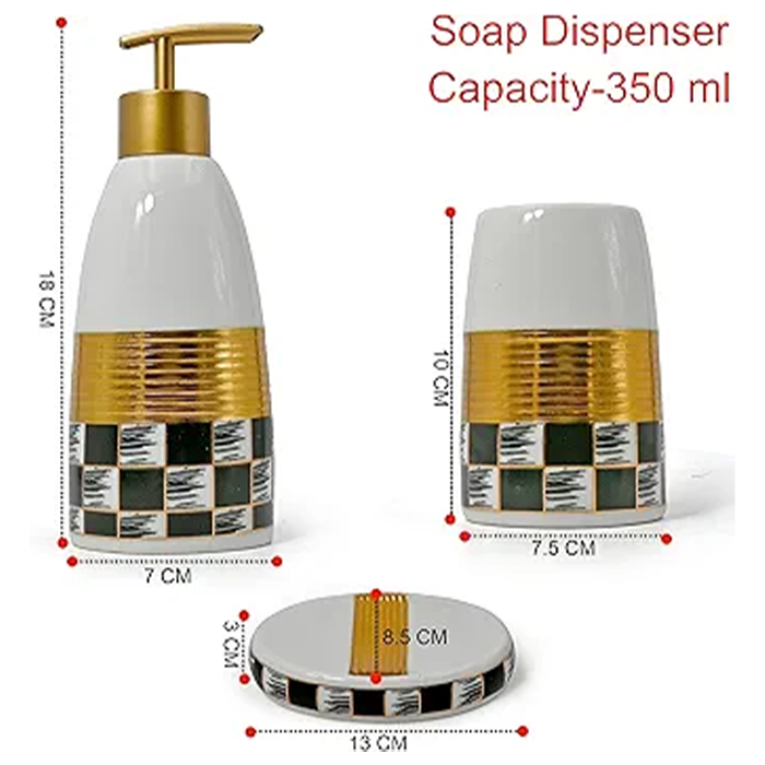 Premium Ceramic Check Texture Bathroom Accessories (Set Of 4)