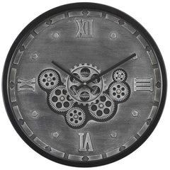 Industrial Black Grey Moving Gear Wall Clock