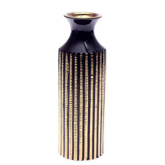 TABLE VASE CERAMIC BLACK GOLDEN