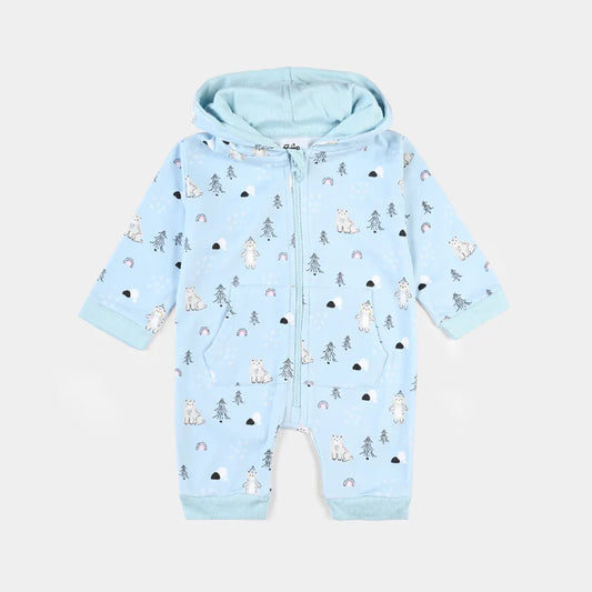 INFANT BOYS COTTON INTERLOCK ROMPER BEAR-BLUE