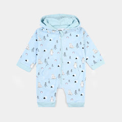 INFANT BOYS COTTON INTERLOCK ROMPER BEAR-BLUE