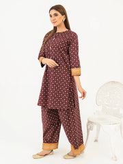 2 Piece Cambric Suit-Paste Print (Pret)