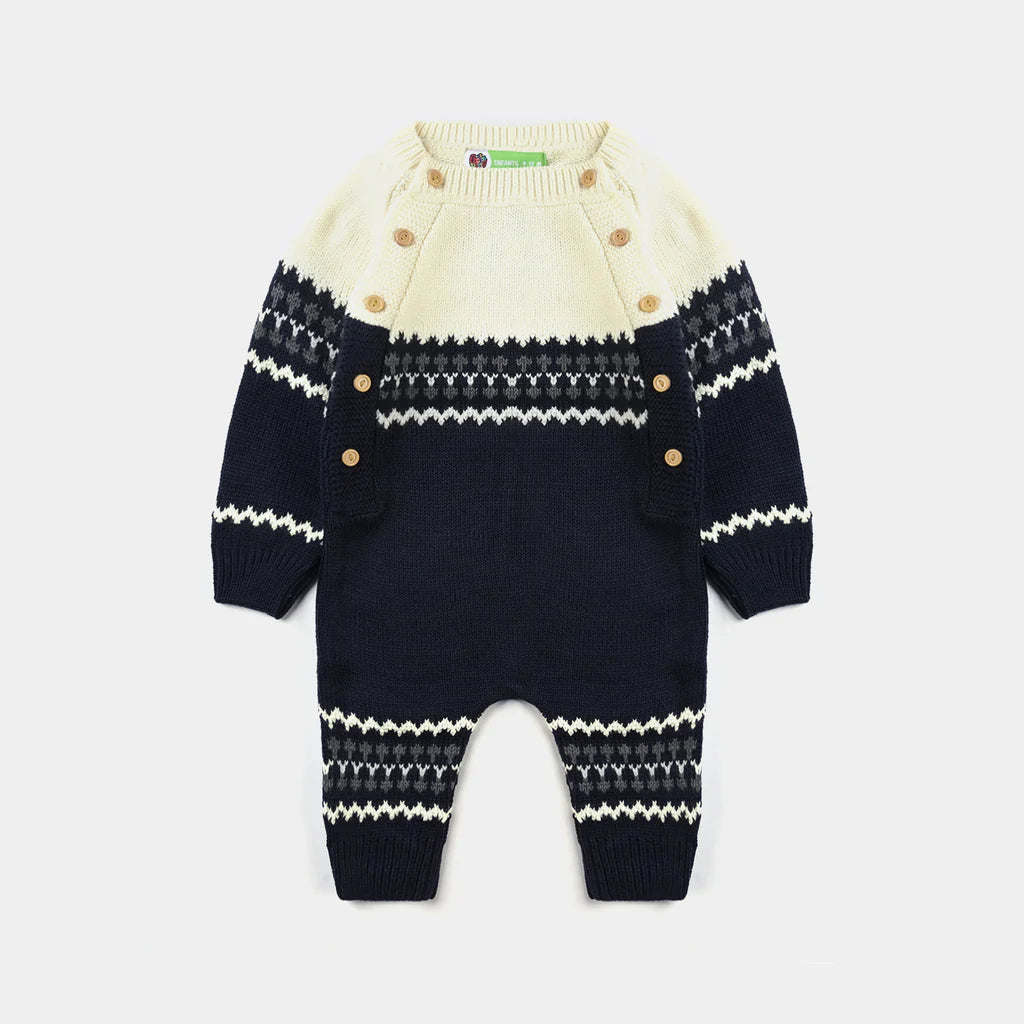 INFANT BOYS SWEATER KNIT ROMPER W/CAP AMULET-NAVY-OFF WHITE