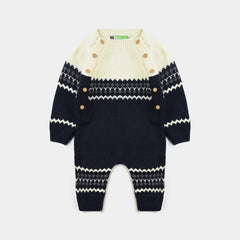 INFANT BOYS SWEATER KNIT ROMPER W/CAP AMULET-NAVY-OFF WHITE