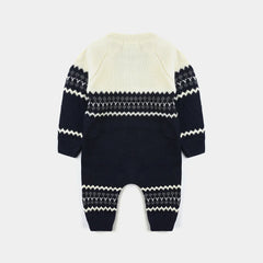 INFANT BOYS SWEATER KNIT ROMPER W/CAP AMULET-NAVY-OFF WHITE