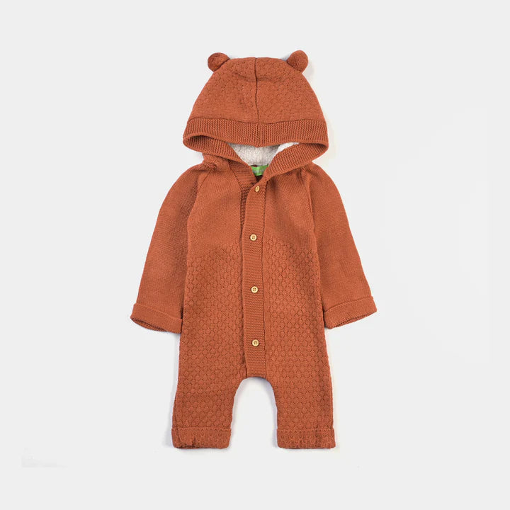 INFANT BOYS SWEATER KNIT HOODED ROMPER - BROWN