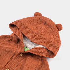 INFANT BOYS SWEATER KNIT HOODED ROMPER - BROWN