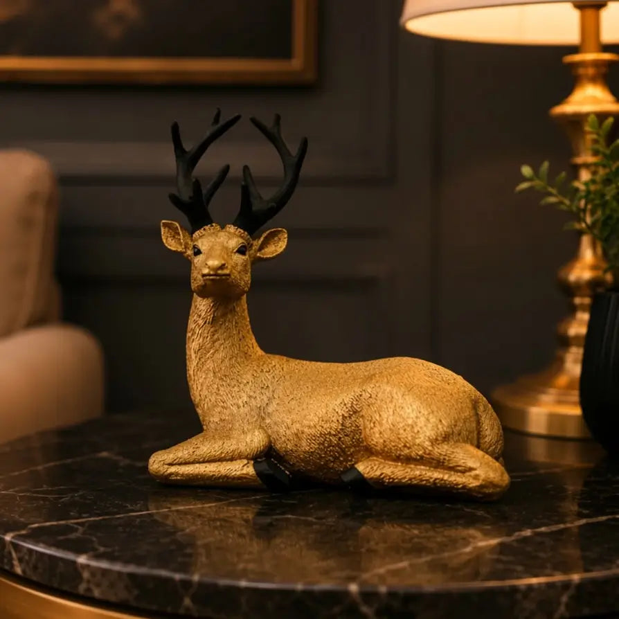 Deer Figurine With Gold Antlers
