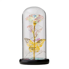 Crystal Light Up Butterfly Rose in Glass Dome