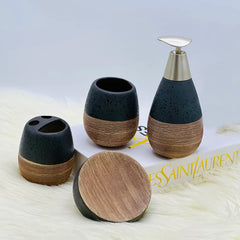 Self Textured Bath Set With Wooden Pattern (4 Pcs)