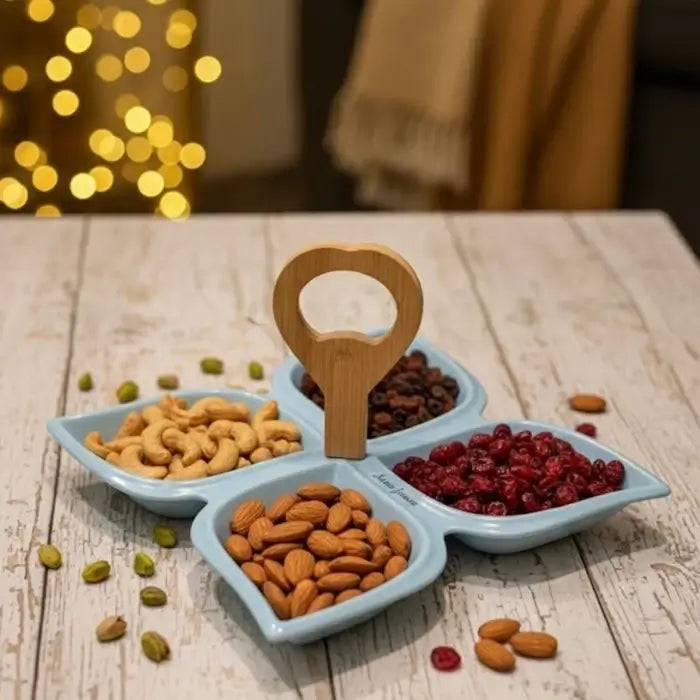 Elegant Quad Snacks Server With Wooden Handle