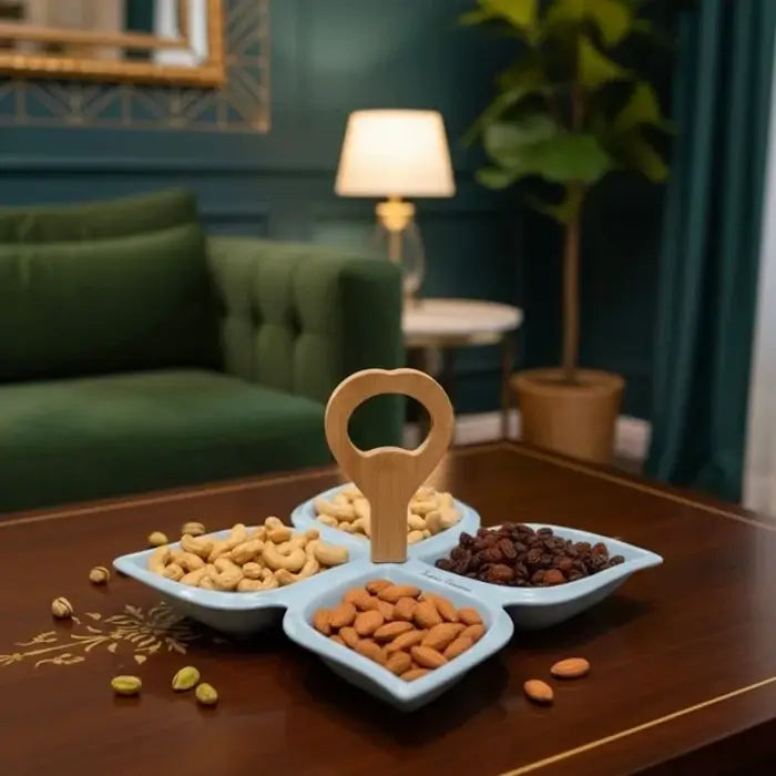 Elegant Quad Snacks Server With Wooden Handle