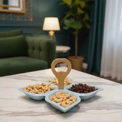 Elegant Quad Snacks Server With Wooden Handle