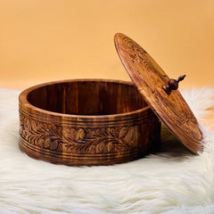 Wooden Carved Hotpot & Dry Fruit Box (2 in 1)