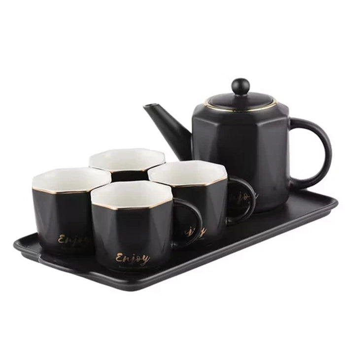 European Style China Teapot Cup with China Tray (6 Pcs)