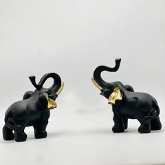 Resin Black Elephant Statue (Set Of 2)