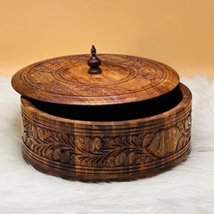 Wooden Carved Hotpot & Dry Fruit Box (2 in 1)