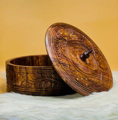 Wooden Carved Hotpot & Dry Fruit Box (2 in 1)