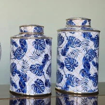 Decorative Vase Blue & White Pot (Set Of 2)