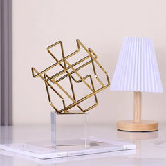 Metal Geometric Knot Statue With Crystal Base Decoration