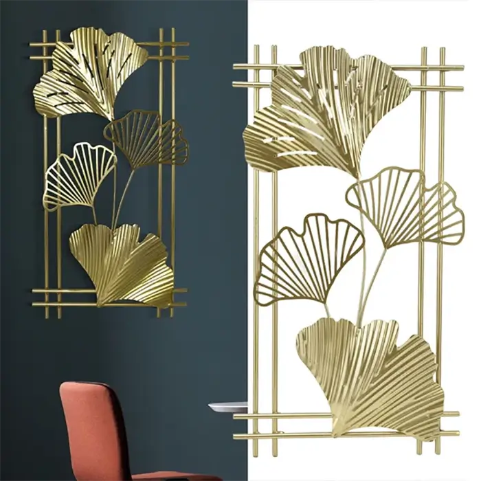 Gold Leafy Metal Wall Hanging