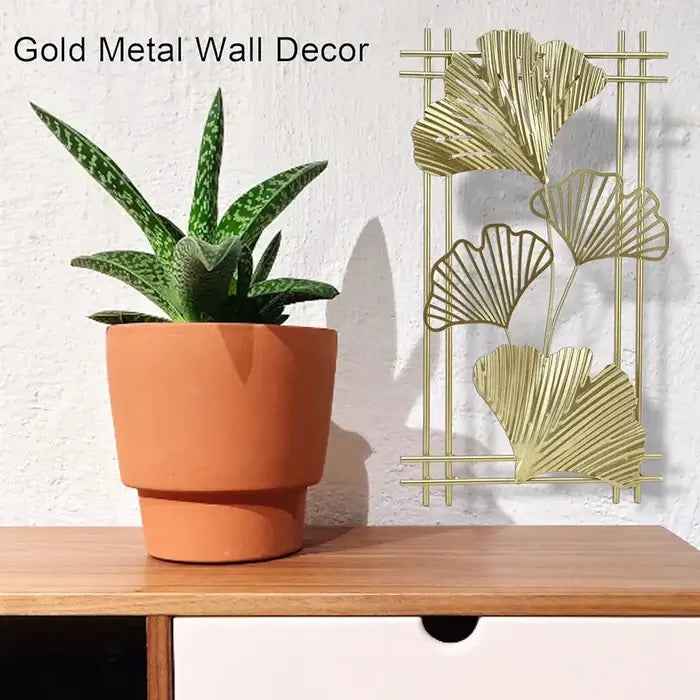 Gold Leafy Metal Wall Hanging