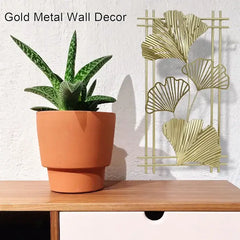 Gold Leafy Metal Wall Hanging