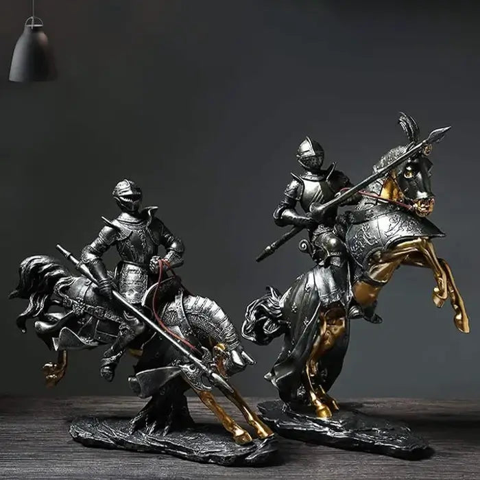 Medieval Knight Horse Statue Sculpture