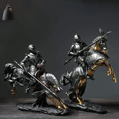 Medieval Knight Horse Statue Sculpture