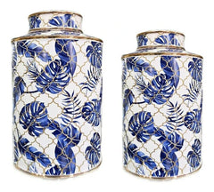 Decorative Vase Blue & White Pot (Set Of 2)