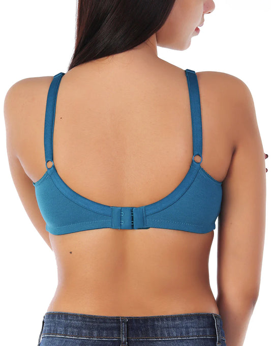 FULL COVERAGE DOUBLE LAYERED SOFT COTTON BRA -FJORED BLUE