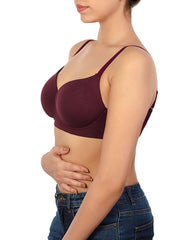 SIDE SMOOTHING BIO WASHED ANTI BACTERIAL COTTON WIRELESS T-SHIRT BRA-MAROON