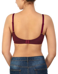 SIDE SMOOTHING BIO WASHED ANTI BACTERIAL COTTON WIRELESS T-SHIRT BRA-MAROON