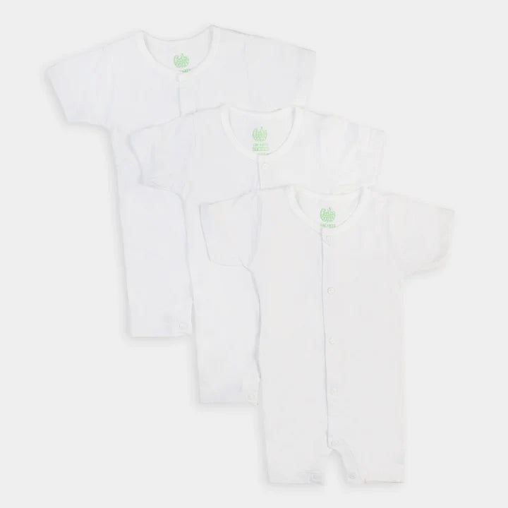 INFANT UNISEX COTTON ROMPERS 3PCS - WHITE