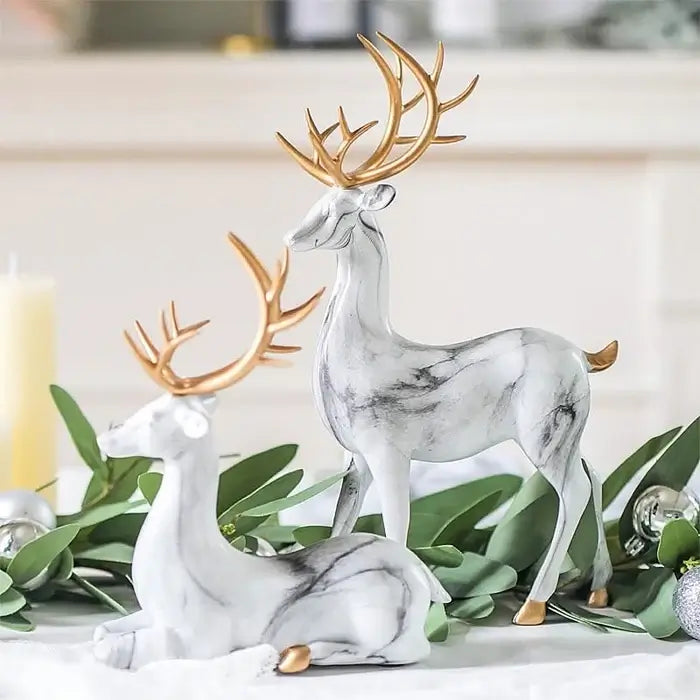 Imitation Marble Deer Ornaments (Set Of 2)