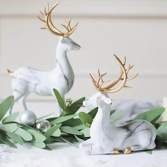 Imitation Marble Deer Ornaments (Set Of 2)