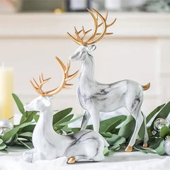 Imitation Marble Deer Ornaments (Set Of 2)