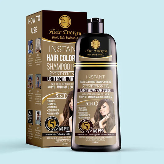 Hair Energy Instant Hair Coloring Shampoo + Conditioner (Light Brown Colour )