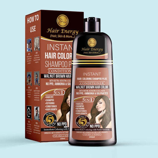 Hair Energy Instant Hair Coloring Shampoo + Conditioner (Walnut Brown Colour )