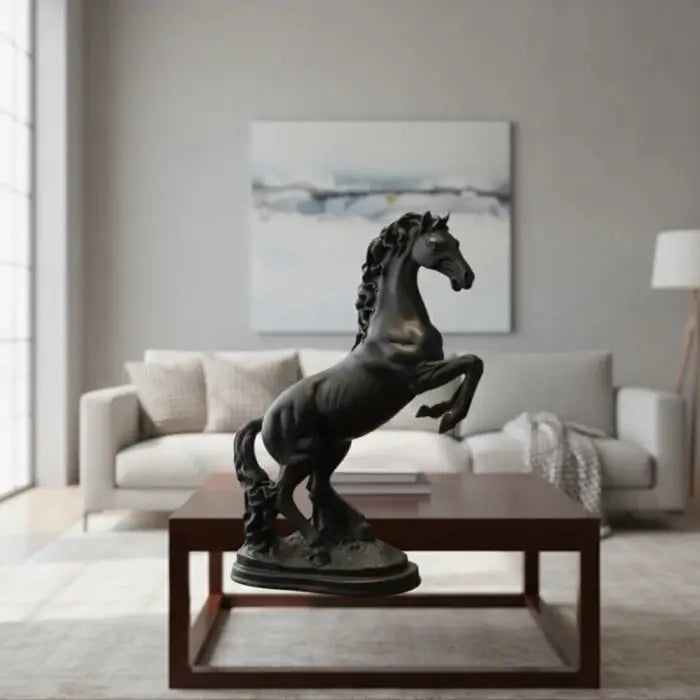 Contemporary Matte Black Galloping Horse Sculpture