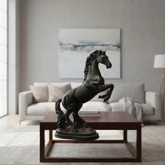 Contemporary Matte Black Galloping Horse Sculpture
