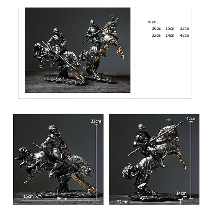 Medieval Knight Horse Statue Sculpture