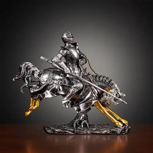 Medieval Knight Horse Statue Sculpture