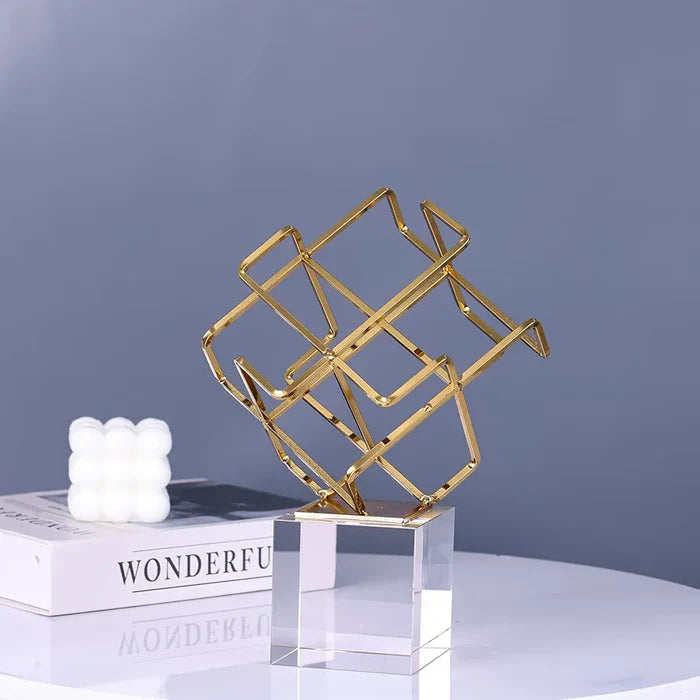 Metal Geometric Knot Statue With Crystal Base Decoration