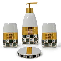 Premium Ceramic Check Texture Bathroom Accessories (Set Of 4)