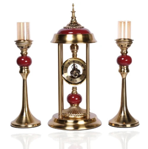 Royal Metal Table Clock And Candle Stands