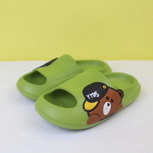 Dashing Green Bear Flat Slides