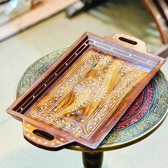 Solid Wood Tray With White Inlay Naqshi Work