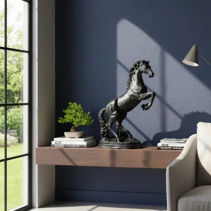 Contemporary Matte Black Galloping Horse Sculpture