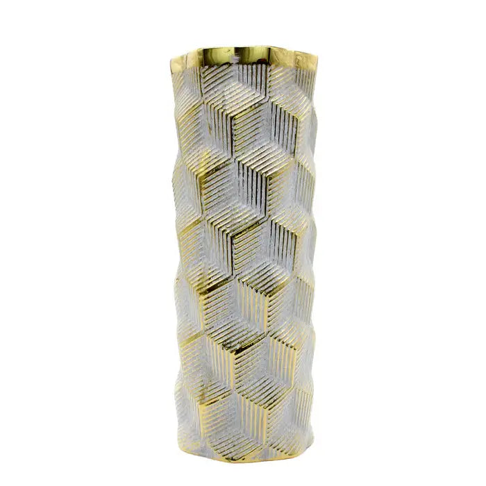 Tall Geometric Light Grey and Gold Vases (Set Of 2)